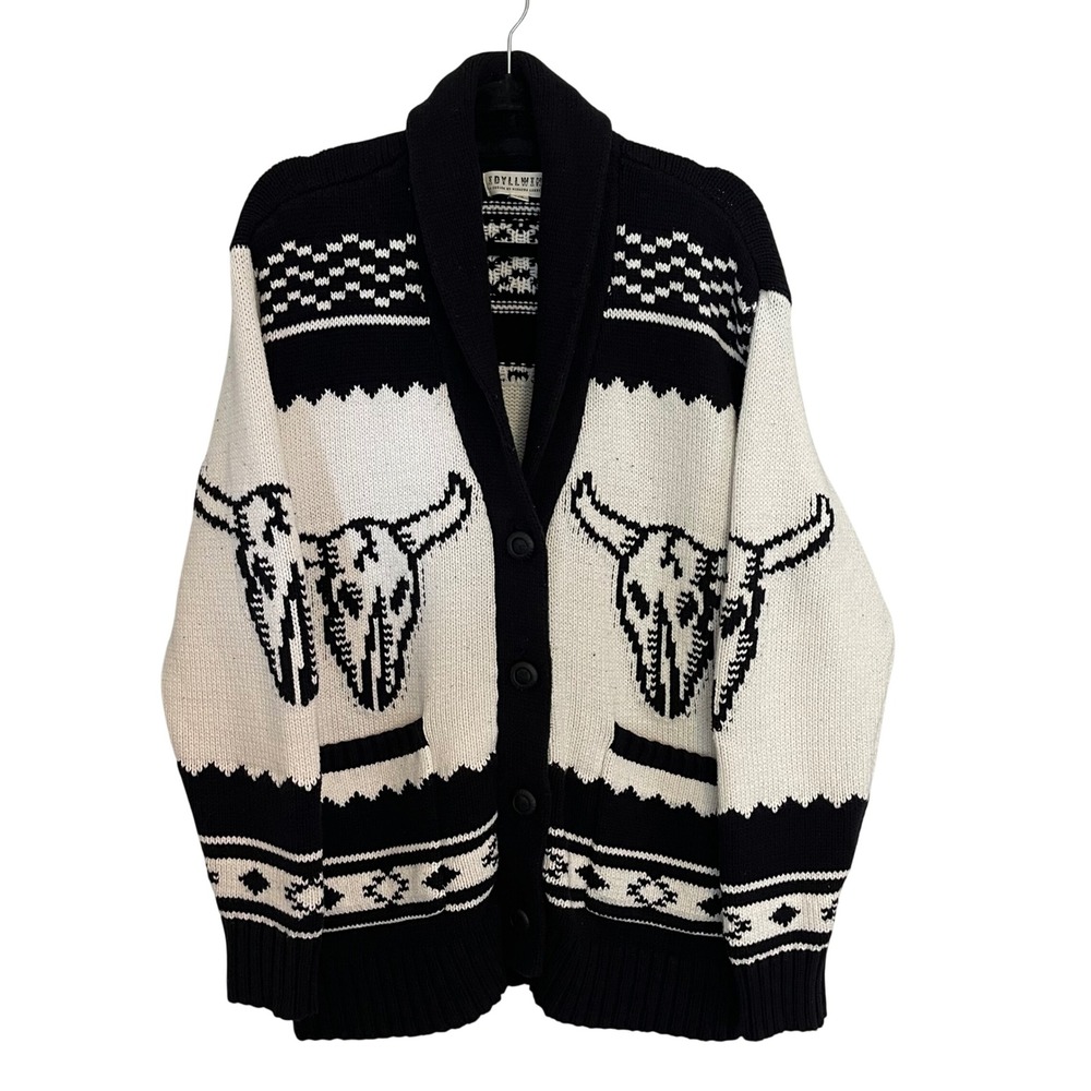 Idyllwind Miranda Lambert Steer Skull Shawl Cardigan Black White Large Western